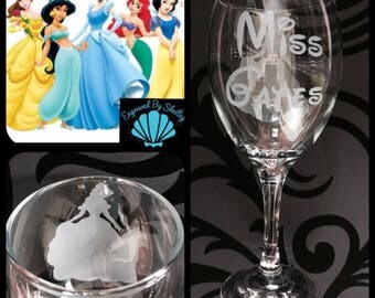 SPECIAL OFFER! Personalised Disney Princess Wine Glass With Free Name Engraved In Disney Font. Thank You Teacher End Of Term Leaving Gift