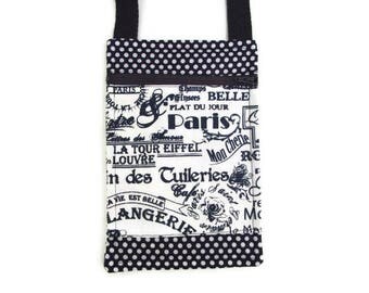 Paris Crossbody Bag Zipper Travel Pouch Neck Wallet Passport Holder Fabric Cellphone Pouch French Words Navy White