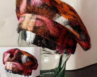 Hat beret with fabric fancy fleece