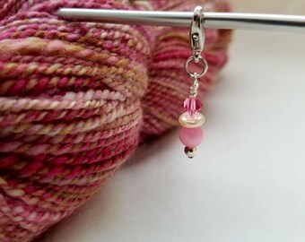 Pink Swarovski Progress Keeper - Knitting Stitch Marker - Crochet Stitch Marker - Repositionable Stitch Marker - Zipper Pull - Journal Charm