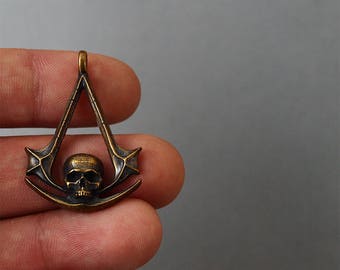 Assassin Creed Black Flag, Assassin creed necklace, Assassin creed pendant, Brass jewelry, Brass pendant, Black flag jewelry