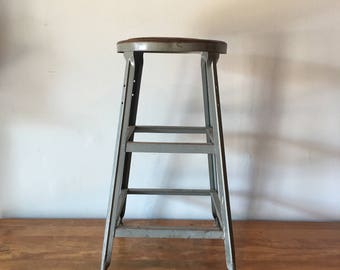 Vintage industrial 28" steel stool in grey - nice worn patina
