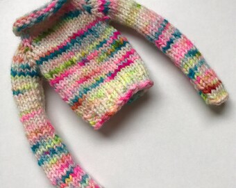 BLYTHE DOLL SWEATER Hand Dyed Merino Wool, Knitted Doll Jumper with Extra Long Sleeves suitable Blythe Doll, Pullip, Azone, Icy, Bjd