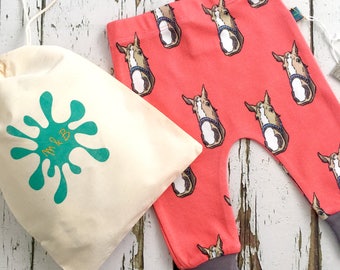 READY to SHIP  Horse baby leggings, Horses,  baby clothes, organic baby clothes, baby pants, horses, toddler pants, cut for cloth