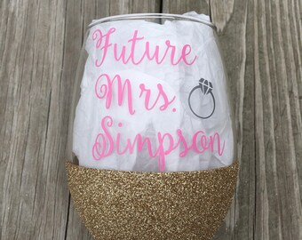 Future Mrs. Wine Glass, Glittered Wine Glass, 21oz Wine Glass, Custom Glitter Glass, Wine Glass, Wedding Wine Glass