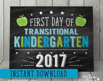 First Day of TK Sign, First Day of Kindergarten Chalkboard, First Day of School Sign, First Day of School Printable, Instant Download, Blue