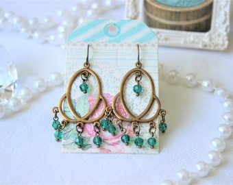 Emerald crystal chandelier earrings