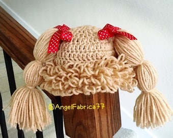 Crochet Cabbage Patch Costume Hat Wig, Baby Shower, Holiday Costume, Beige, Brown Photo Prop,Free shipping United States