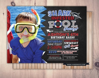 Pool party invitation - Shark invitation for pool party - shark invitation - Shark infested pool party birthday, Swimming, Pool Party, Jaws