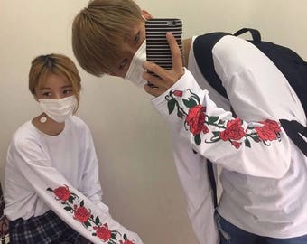 Rose print long sleev t-shirt