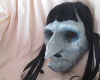 Mask paper mache witch. Old lady.