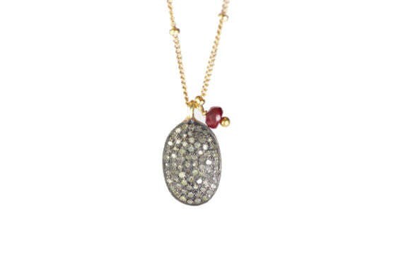 Oval DISC Necklace Diamond Oval Necklace Pave Diamond