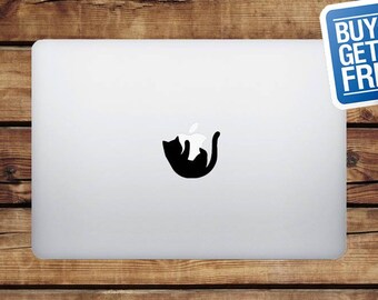 Kitten Hugging Apple - Macbook Apple Decal Sticker / Laptop Decal / Apple Logo Cover / 2 for 1 price