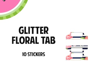 Glitter Floral Tab Stickers | 10 Kiss-Cut Stickers | Planner Tabs, Midori Tabs, Bible Tabs, Divider Tabs, War Binder Tabs | LB206-C