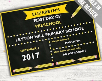 Back To School Photo Sign (Editable First Day Of School Sign). Editable PDF. Printable. Instant Download.