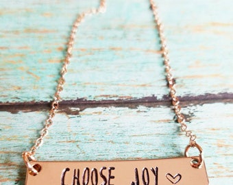 Choose Joy Necklace - Inspirational Necklace - Rose Gold Bar Necklace - Custom Stamped Bar Necklace - Personalized Bar Necklace - Rose Gold