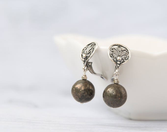 Golden earrings jewelry, Iron pyrite jewelry, Fools gold jewelry, Iron pyrite earrings, Pyrite stone jewelry, Golden ball earrings