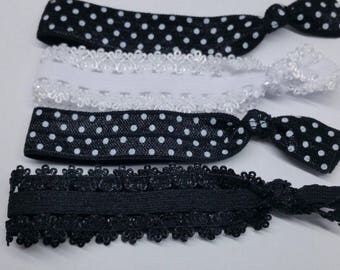 Hair Ties, Elastic Hair Ties, Hair Elastics, Ribbon Hair Ties, Cute Hair Ties, Black and White, Hair Tie, Elastic Hair Tie, Ponytail,