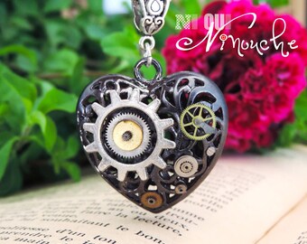 Gunmetal steampunk Heart Necklace ~ Itarys ~ gears Christmas gift idea