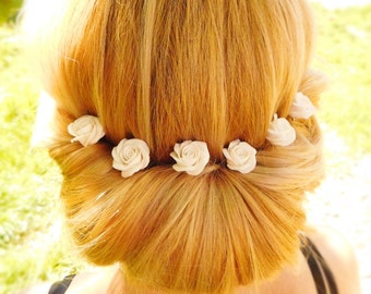 Wedding hair pins White rose hair pin Flower bridal hairpiece Sister Gift for her Prom Flower accessories Floral bobby pins Hair jewelry