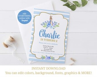 Peter Rabbit Boy Birthday Invitation, Beatrix Potter Birthday Invitation, First Birthday Invitation, Peter Rabbit Birthday, INSTANT DOWNLOAD