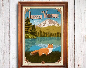 Lassen Volcanic poster, Lassen Volcanic National Park , Lassen Volcanic California, Lassen Volcanic art print, Lassen Volcanic fox