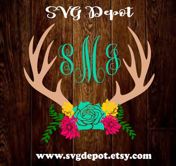 Download Floral Antler Monogram Svg group floral swag antlers svg