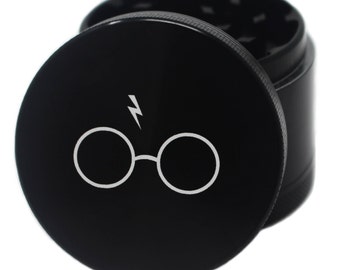 Herb Grinder Laser Engraved - Black - 2.2" Inch 4 Piece