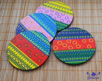 Wood coasters set of 4 cup pads Hand painted decor Handcrafted Gift ideas for women gifts for mom Drinks coasters Decorative kitchen decor