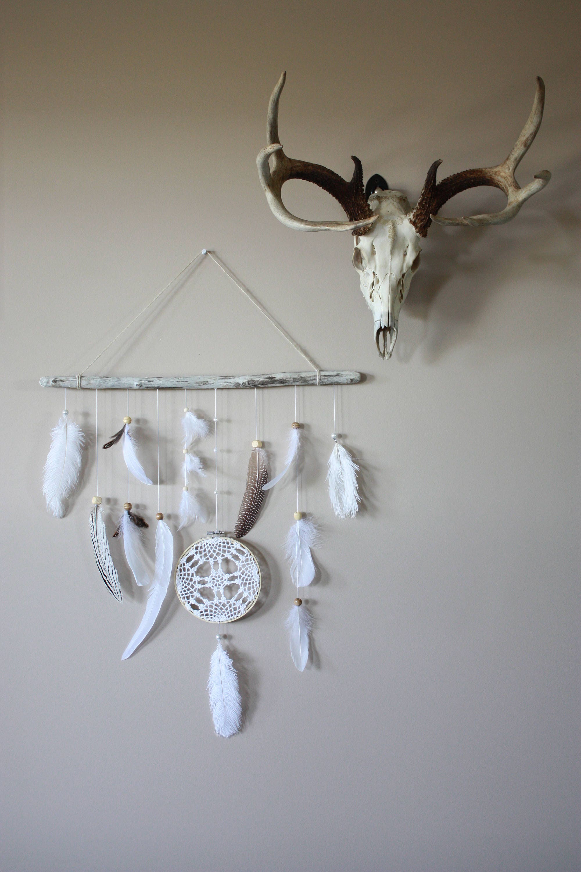 Feather Wall Hanging-Driftwood Wall Art-Boho Wall