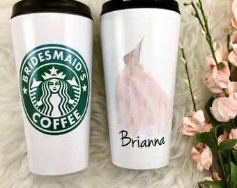 Bridesmaids Starbucks Cup, Bridesmaid Gifts, Personalized Tumbler, Stainless Steel, Bachelorette Favor, Photo Prop, Custom mug