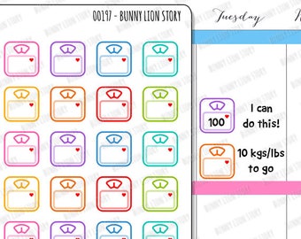 00197 | 24 Body Scales Weight Watcher Diet Work Out Loose Fat Reminder Cute Kawaii Planner Sticker Agenda Journal Diary Notebook Scrapbook