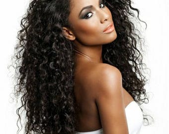 LACE FRONT WIG***Water Wave Natural Free Part Virgin Brazillian Human Hair Wig 150% Density Natural Black Color 1b Choose Length 8-28 inches