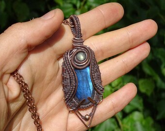 LABRADORITE Healing Pendant / Wire Wrapped pendant / wire wrapped jewelry / Healing Pendant / Boho / Bohemian jewelry / Steampunk