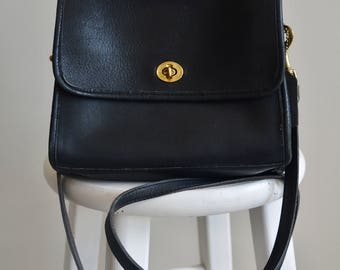 Vintage Leather Coach Bag / Black Crossbody Coach Purse