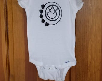 Blink 182 Smiley Face Onesie Baby Punk Rock & Roll Pajamas Bodysuit PJ California Enema of the State Baby Clothes Shirt (White)