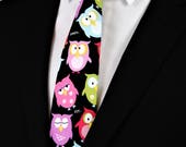 Owl Tie – Colorful Mens Owl Necktie, Also Available Extra Long and as a Skinny Tie.