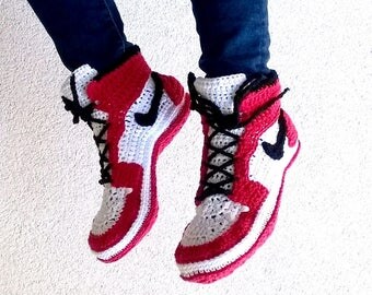 Crochet PATTERN. Air Jordans style slippers Adult sizes.