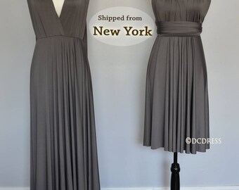 Charcoal Gray infinity dress, convertible dresses, twist wrap dress long, party dress short sleeveless infinity dress