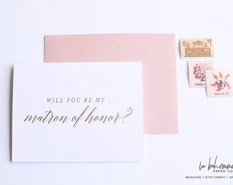 Gold Foil Will You Be My Matron of Honor Card Proposal Card Wedding Party Card, Authentic Foil Stamped Card, Wedding Attendant Card