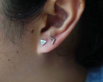 Chevron Triangle Stud Earrings,double Piercing Earring,silver Chevron Triangle Studs,mix And Match Studs,minimal Earrings,arrow Stud