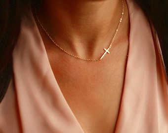 Sideways CROSS Necklace GOLD | Sideways Cross | Gold Sideways Necklace | Side Cross Necklace Gift | Gold Side Cross - Layered Luxe Jewelry