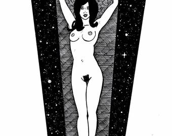 Nude pen drawing, erotic art print, sexy wall art, erotic nudity, nude women drawings, nude pencil drawings, pinup art, sexy erotic, nude