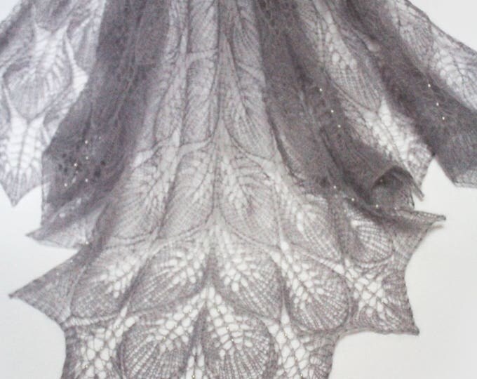 Knitted shawl, gray shawl, wedding wrap, knit shawl with beads, knit scarf, bridal shawl, mohair shawl, openwork scarf, handknit shawl,wrap