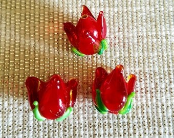 Lampwork beads, flower beads,