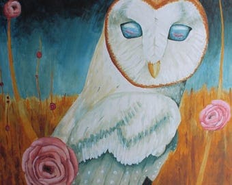 Barn owl fine art print - bird art, owl painting, fantasy art, bird illustration