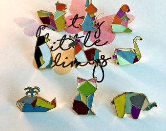 Origami animal pins enamel