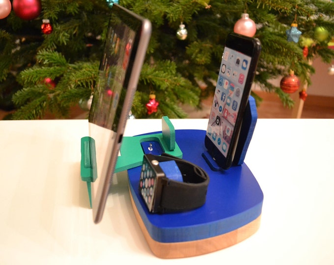 iphone ipad charging cradle docking station gift Apple Watch charging station Apple Watch station stand IDOQQ tre + iDOQQ CUBI Wood Station