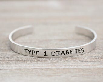 TYPE 1 DIABETES - Medical ID Alert Bracelet - Stamped Metal Bangle - One Size Fits All