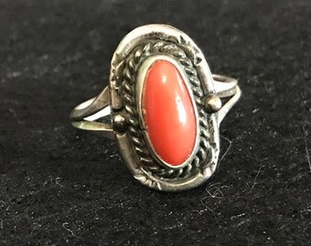Vintage Old Pawn Sterling SIlver and Coral Ring